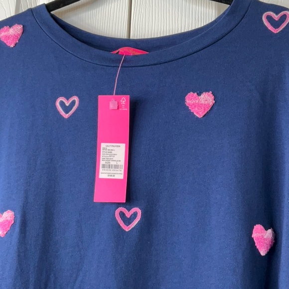 Lilly Pulitzer Rami Navy Sweatshirt Wild Hearts Embroidered Size L - Picture 3 of 8